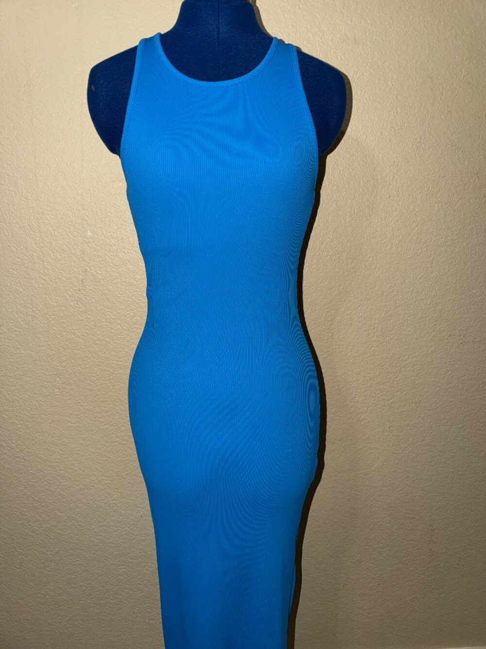 White House Black Market WHBM FORME Blue Ribbed Maxi Dress - XS